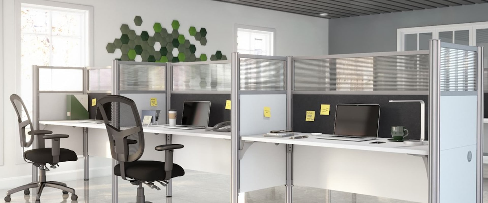 What are the advantages of low partition office layout?